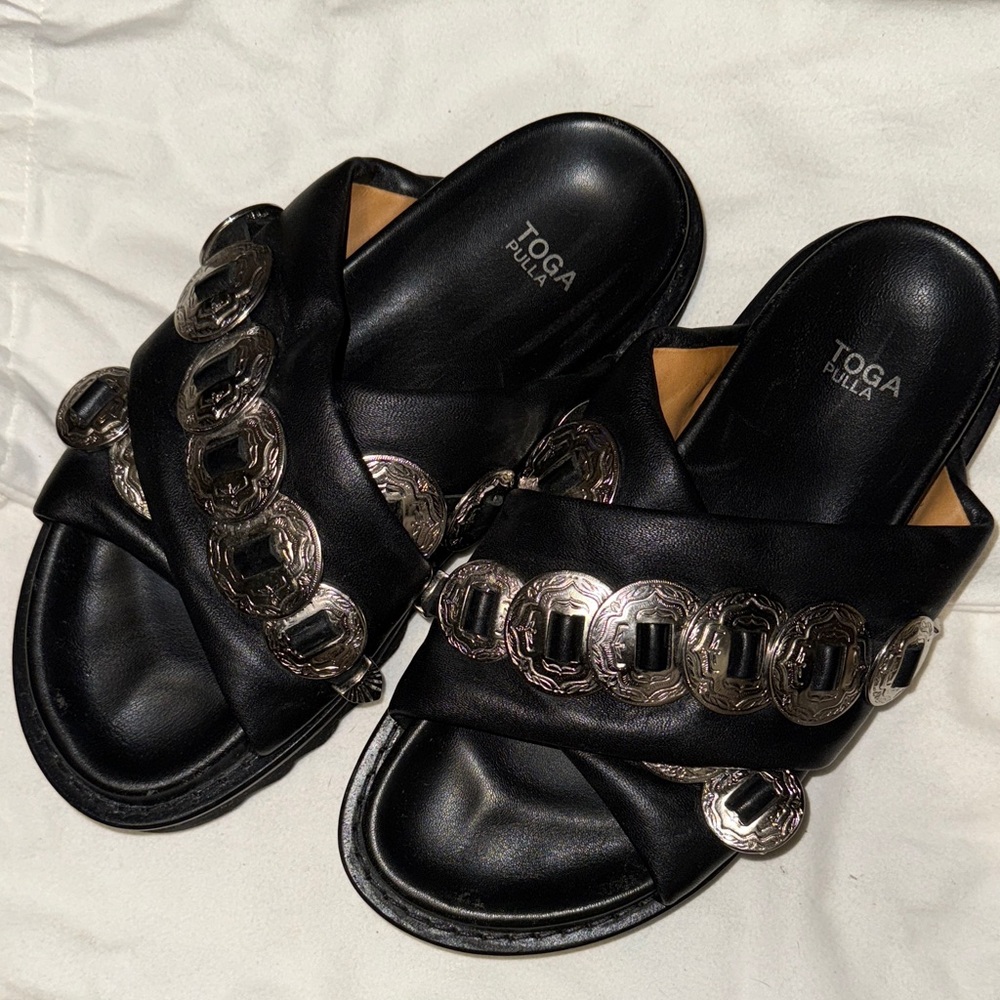 TOGA Pulla Black Sandals with Silver Embellishments